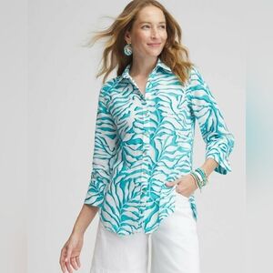 Chico's Women's No Iron™ Linen Palms 3/4 Sleeve Shirt Size:3 = US 16 (NWT)